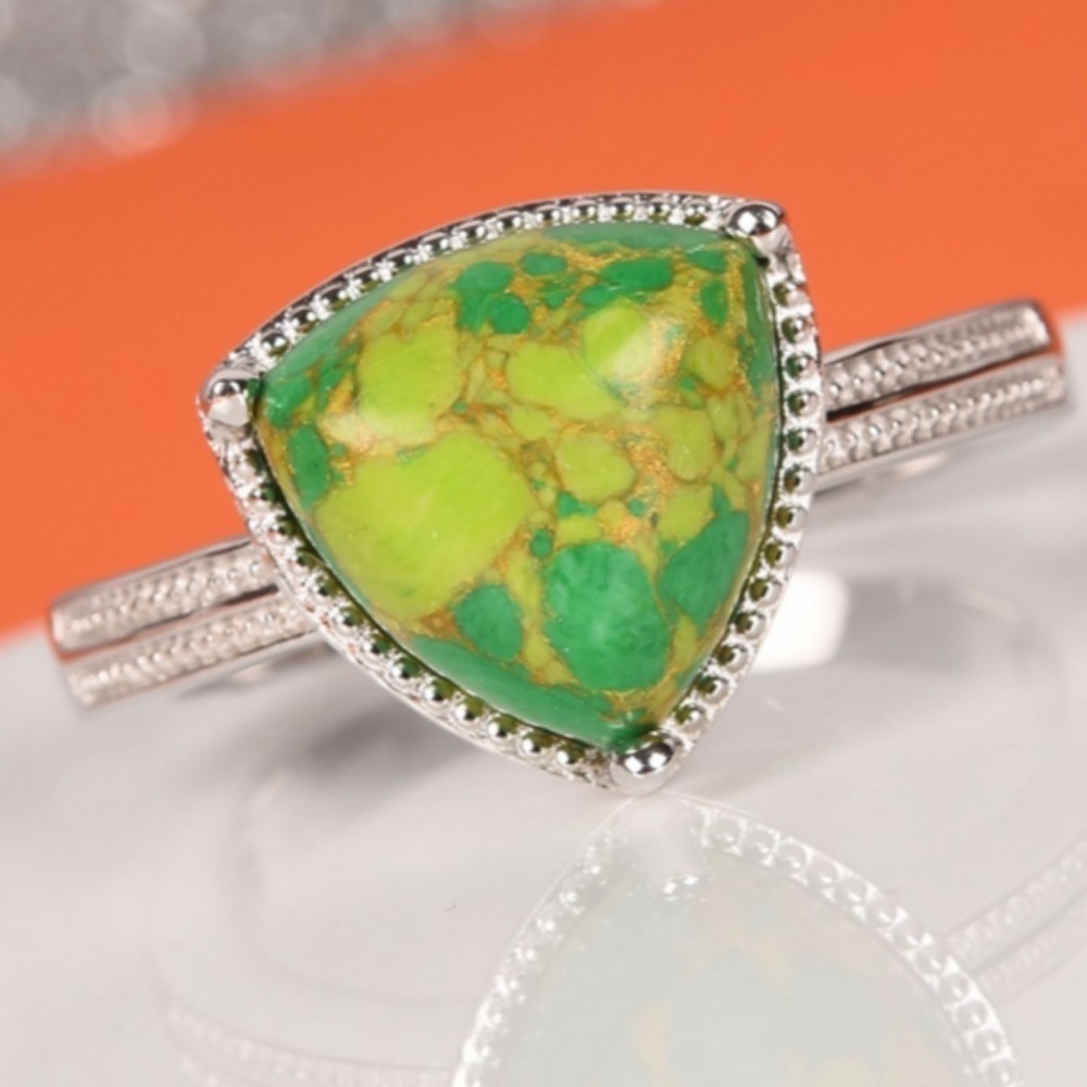 Genuine Mojave Green Turquoise Ring in Platinum Bond Brass
